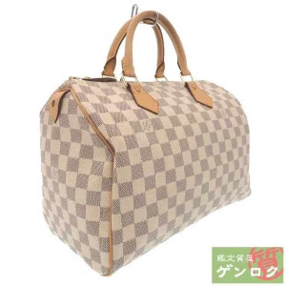 Louis Vuitton Damier Speedy Top Handle Bag Canvas Leather Azur White Gray